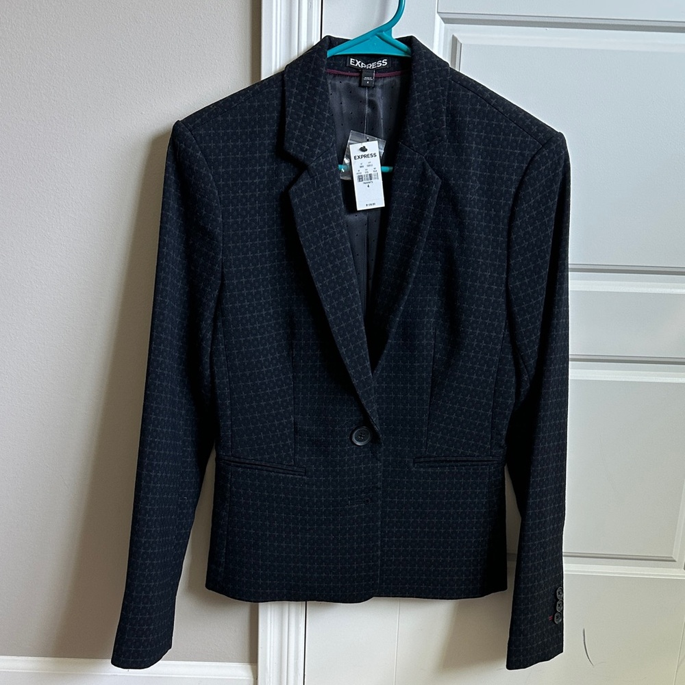 Express Navy Micro-Pattern Double-Button Blazer